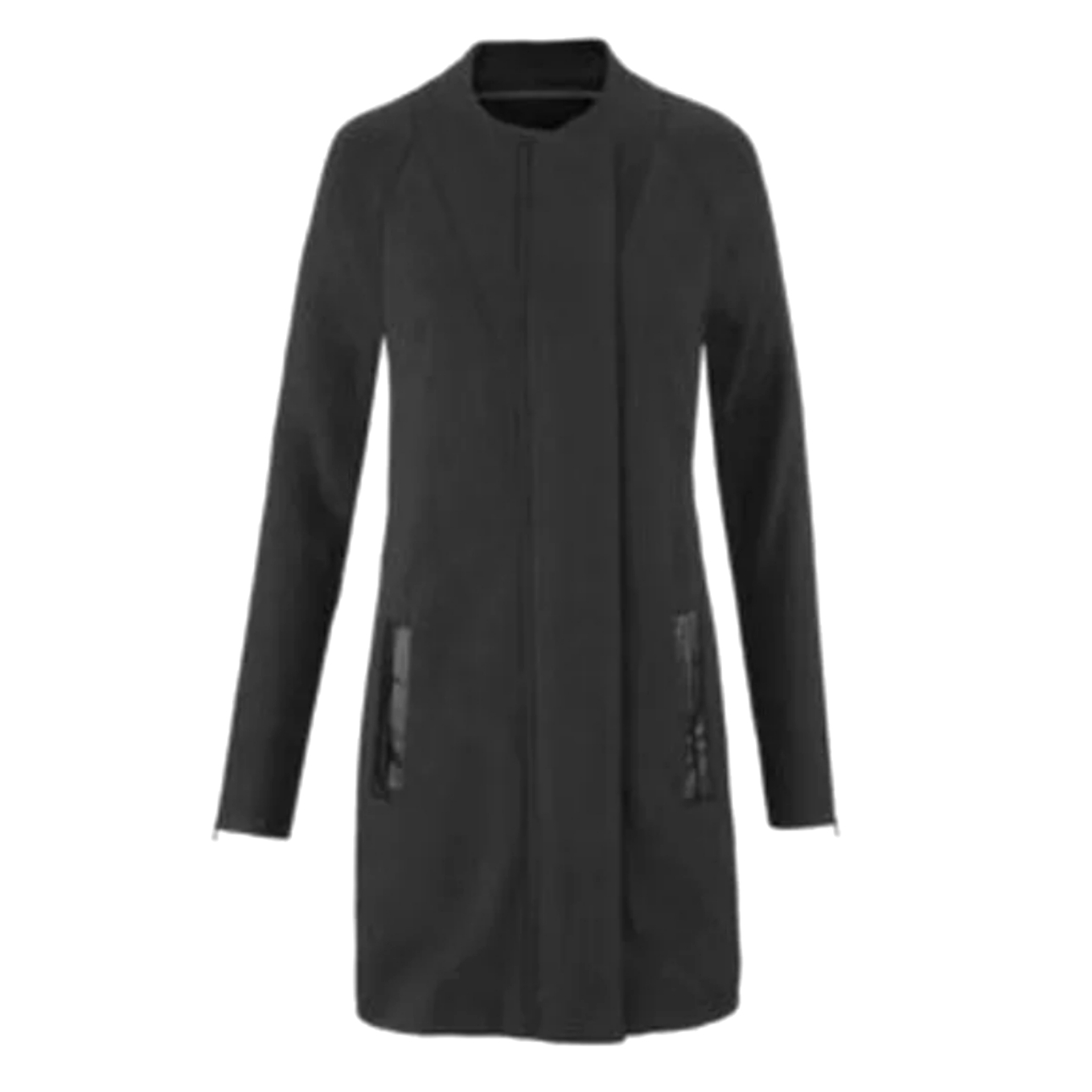 Cabi Women's Sz S Tailor Coat Black Knit Jacket Faux Leather Trim Moto #3351